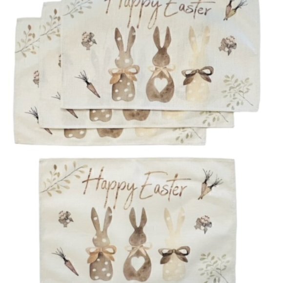 HAPPY EASTER Table Placemats BUNNY‎ SPRING Country Farmhouse Home Decor Set Of 4 - Picture 1 of 8